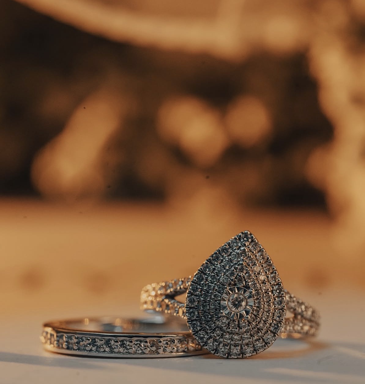 Wedding rings in warm light