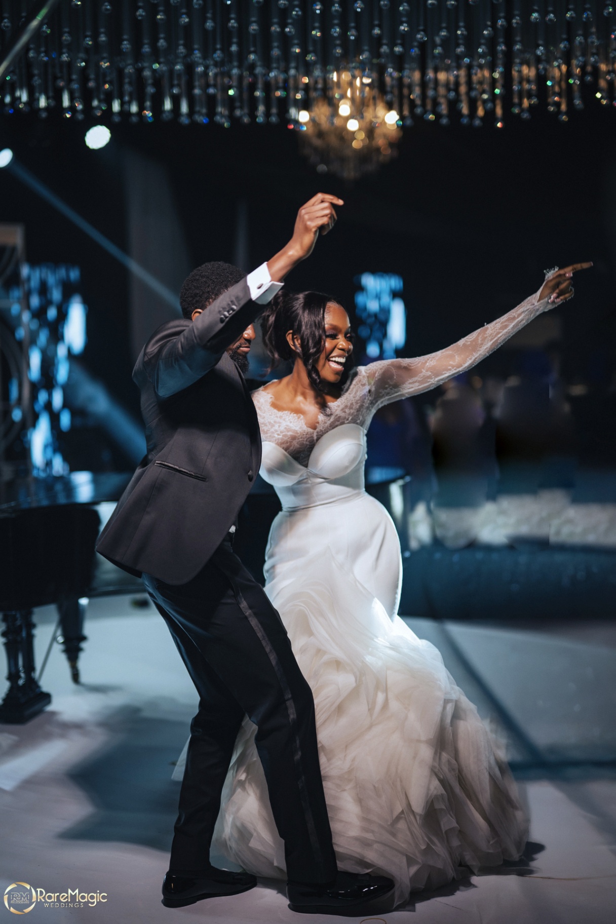 Bride and groom celebrating on the dance floor